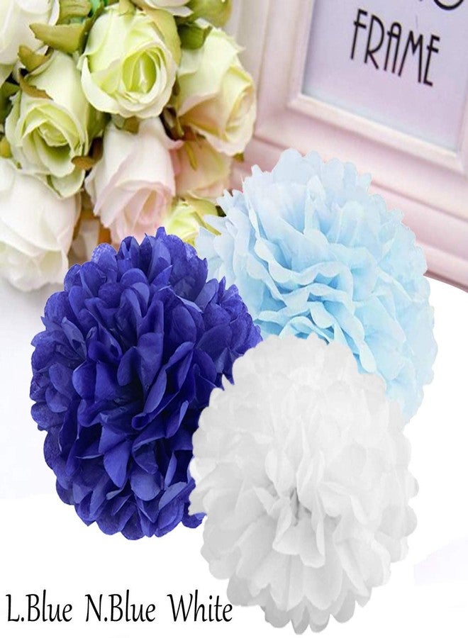 AMFIN 18 Pcs. 10" Tissue Paper Pom Pom Flower Balls for Birthday Wedding Party Anniversary Welcome Baby Shower Decorations - Navy Blue, Light Blue & White - Image 5